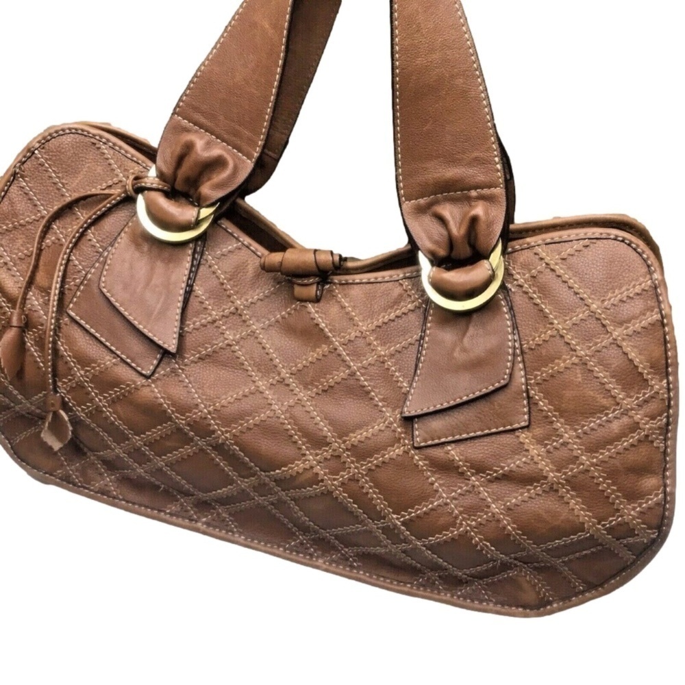 Gianni Bini Brown Genuine Leather Purse Shoulder Bag Tote Hobo‎ Satchel
